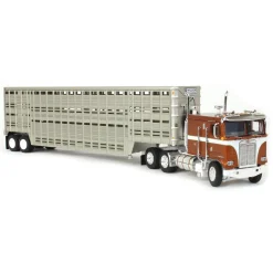 1/64 Brown Kenworth K100 COE Flattop with 45ft Wilson Vintage Livestock Trailer, DCP by First Gear