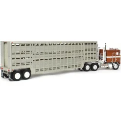 1/64 Brown Kenworth K100 COE Flattop with 45ft Wilson Vintage Livestock Trailer, DCP by First Gear