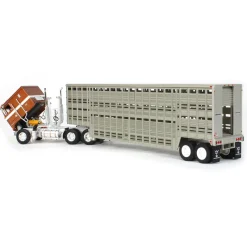 1/64 Brown Kenworth K100 COE Flattop with 45ft Wilson Vintage Livestock Trailer, DCP by First Gear