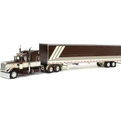 1/64 Brown/Cream Peterbilt 389 63in Mid-Roof Sleeper w/ 53ft Utility Trailer, DCP by First Gear