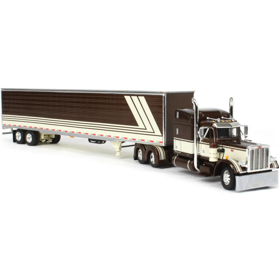 1/64 Brown/Cream Peterbilt 389 63in Mid-Roof Sleeper w/ 53ft Utility Trailer, DCP by First Gear