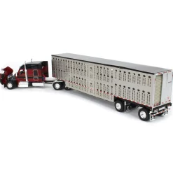 1/64 Burgundy & Black Kenworth W990 with Wilson Silverstar Livestock Trailer, DCP by First Gear