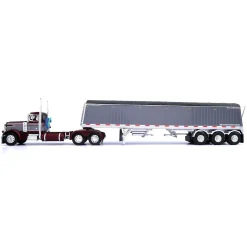 1/64 Burgundy & Gray Peterbilt 379 Day Cab with Lode King Grain Trailer, DCP by First Gear