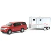 1/64 Cherry Red 2021 Chevrolet Tahoe with Horse Trailer, Hitch & Tow Series 23