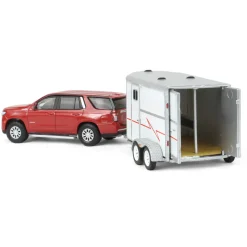 1/64 Cherry Red 2021 Chevrolet Tahoe with Horse Trailer, Hitch & Tow Series 23