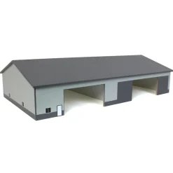 1/64 Dark & Light Gray 2 Door 70ft x 130ft Wooden Implement Pole Building w/ Divided Shop Area