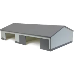 1/64 Dark & Light Gray 2 Door 70ft x 130ft Wooden Implement Pole Building w/ Divided Shop Area