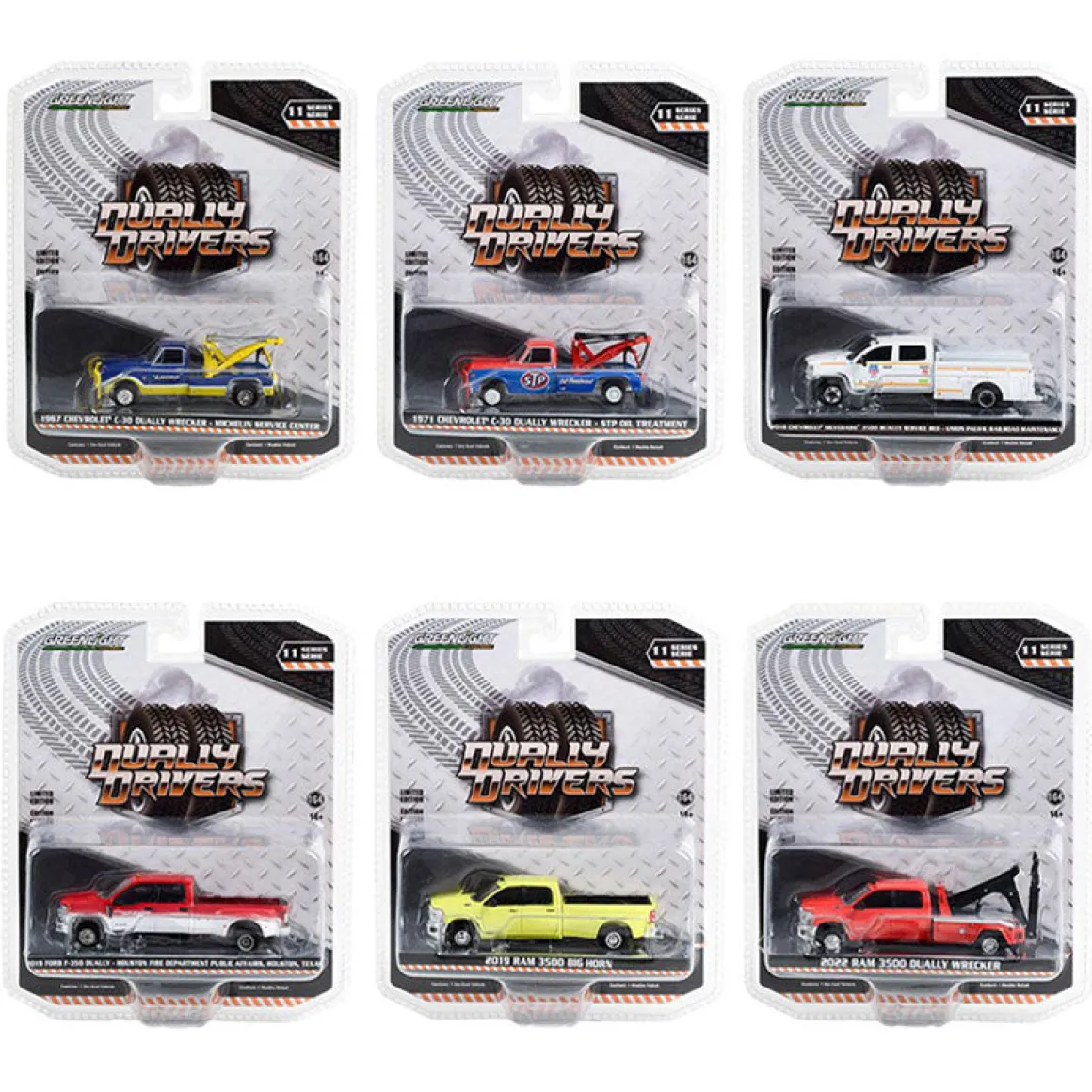 1/64 Dually Drivers Series 11, SEALED 6 Truck Set, Greenlight Collectibles