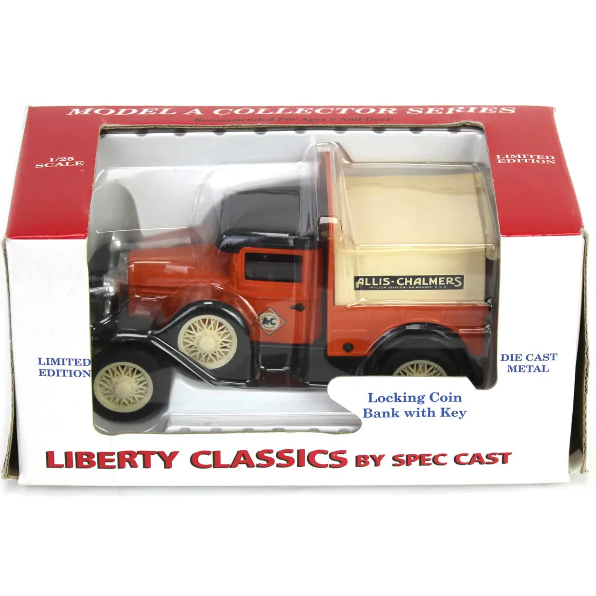 1/25 Ford Model A Die-cast Truck Bank w/ Allis Chalmers Orange and Logos