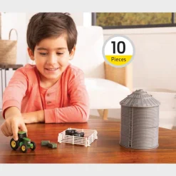 1/64 Grain Bin Set with John Deere Tractor, Cattle, Hay Bales & Fence