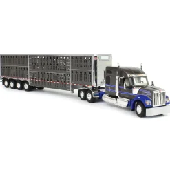 1/64 Gray & Blue Kenworth W990 with Wilson Silverstar Livestock Trailer, DCP by First Gear