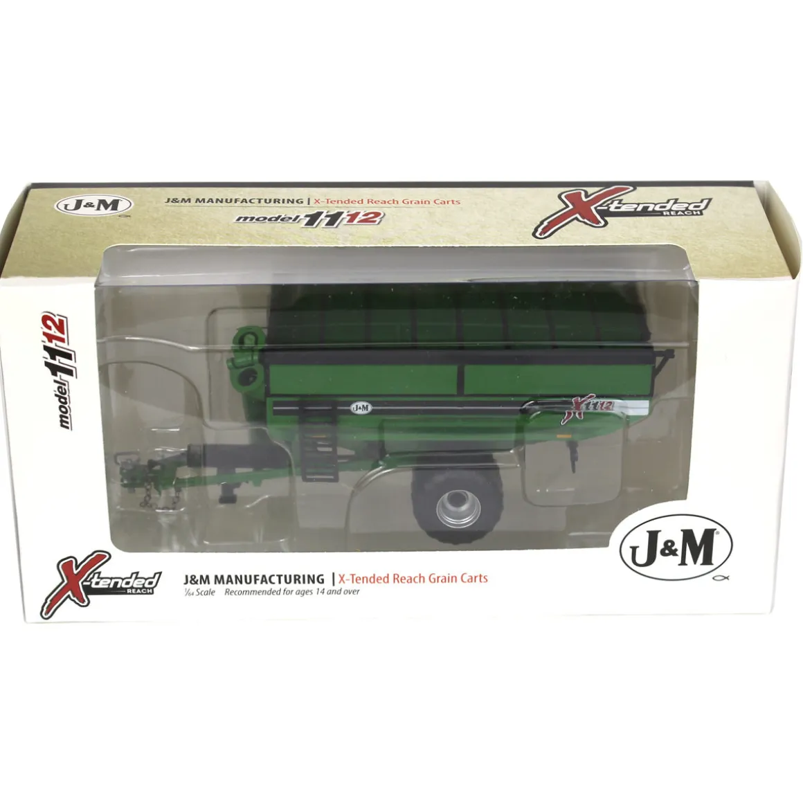 1/64 Green J&M 1112 X-Tended Reach Grain Cart with Singles