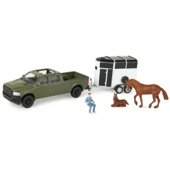 1/32 Green Pickup Truck 5-Piece Horse Trailer Set