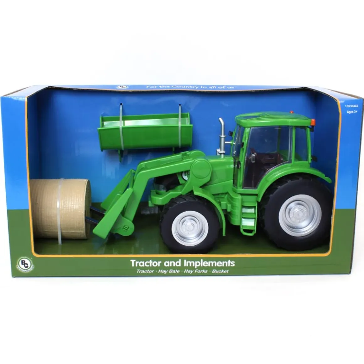 1/20 Green Tractor with Loader Bucket, Bale and Bale Forks by Big Country Toys