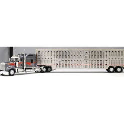 1/64 Gunmetal Gray Kenworth W900L Tandem Axle w/ Tandem Axle Wilson Livestock Trailer, DCP by First Gear