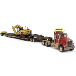 1/50 High Detail International HX520 Tandem Tractor w/ XL 120 HDG Trailer & Dusty CAT 320 DL Excavator