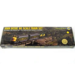 1/87 HO Scale John Deere Train Set w/ Locomotive, 3 Cars, Flatcar & Pewter Model D Tractors