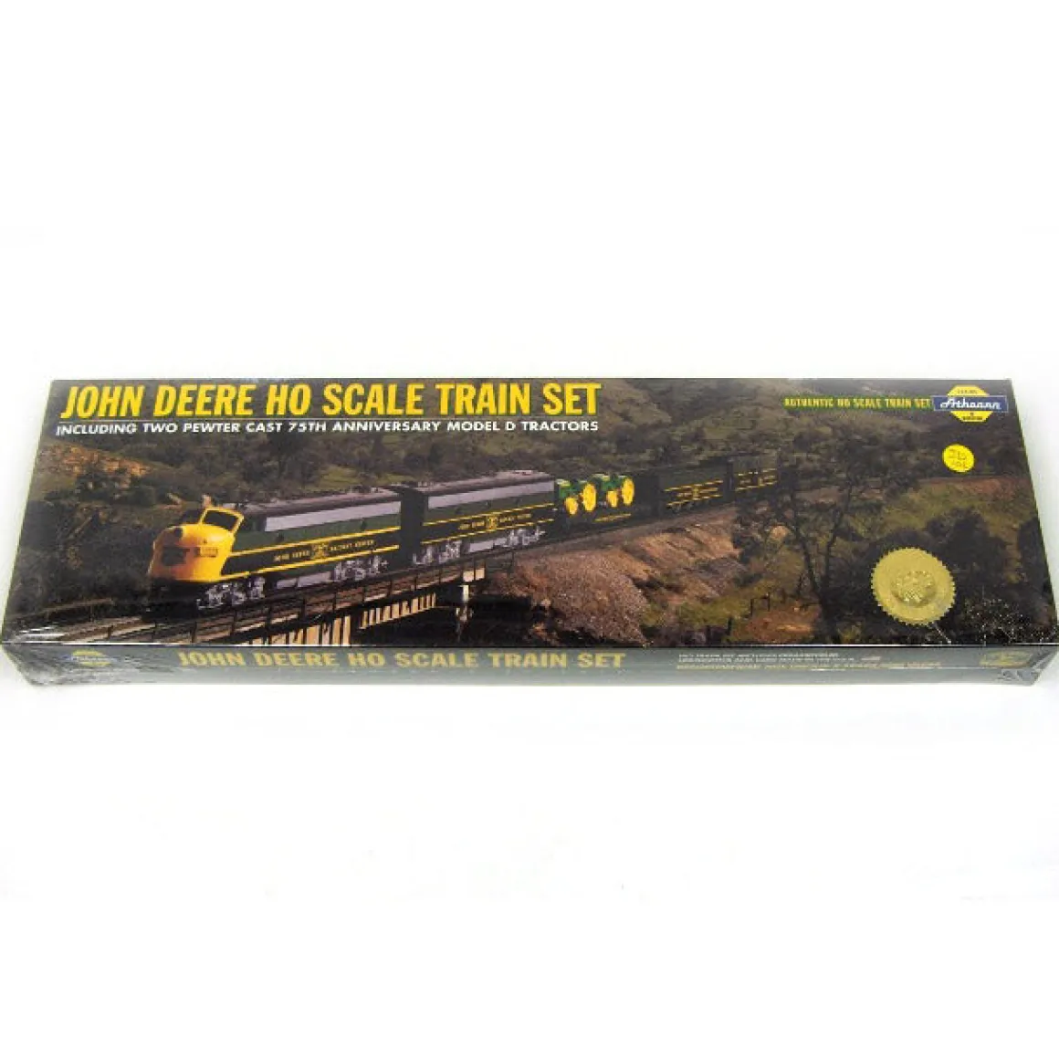 1/87 HO Scale John Deere Train Set w/ Locomotive, 3 Cars, Flatcar & Pewter Model D Tractors