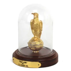 3.4 Inch "Gold" JI Case Old Abe Eagle on Globe in Enclosed Stand