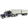 1/64 Jet Black Peterbilt 389 63in Mid-Roof Sleeper w/ Container Chassis & Two 20ft Containers, DCP by First Gear