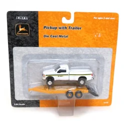 1/64 John Deere Ford Dually Dealership Truck and Yellow Trailer with Ramps