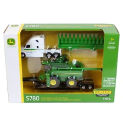 1/64 John Deere Freightliner Semi w/ S780 Combine & Lowboy Trailer