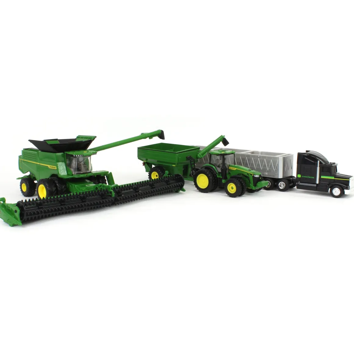 1/64 John Deere Harvesting Set w/ 8R 370 Tractor, Grain Cart, X9 1100 Combine & Grain Semi