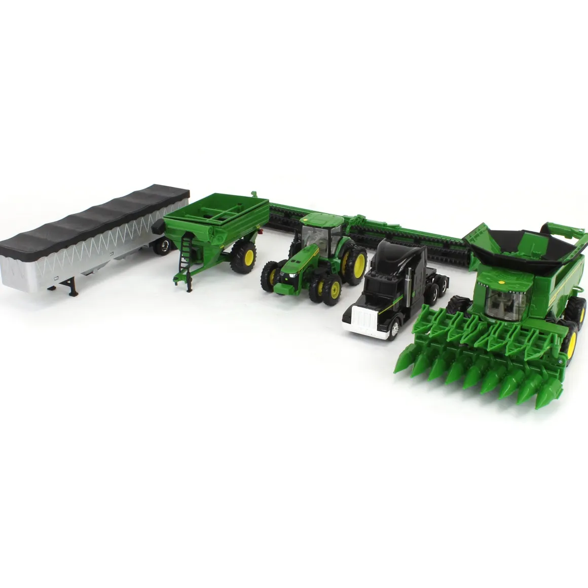 1/64 John Deere Harvesting Set w/ 8R 370 Tractor, Grain Cart, X9 1100 Combine & Grain Semi