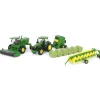 1/64 John Deere Haying Set w/ W235R Windrower, 7R 250 Tractor, Hay Rake, 561R Baler & 6 Bales