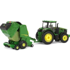 1/64 John Deere Haying Set w/ W235R Windrower, 7R 250 Tractor, Hay Rake, 561R Baler & 6 Bales