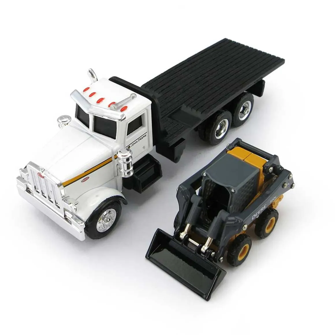 1/64 John Deere Peterbilt Flatbed Truck with 320E Skid Steer