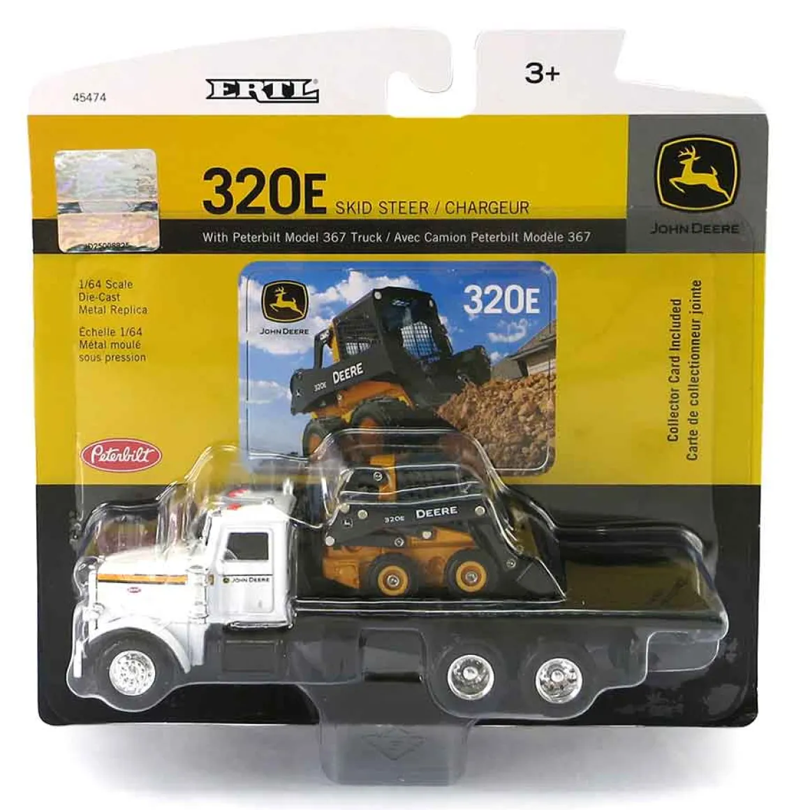 1/64 John Deere Peterbilt Flatbed Truck with 320E Skid Steer