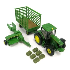 1/64 John Deere 6210R Haying Set with 338 Square Baler & Bale Wagon