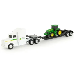 1/64 John Deere White Semi and Lowboy with Cab MFD Tractor Collect N Play Value Set