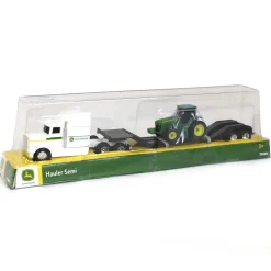 1/64 John Deere White Semi and Lowboy with Cab MFD Tractor Collect N Play Value Set