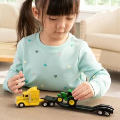 1/64 John Deere Yellow Semi, Lowboy & Tractor, Collect N Play Value Set