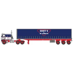 1/64 Kenworth K100 COE Flattop w/ Tri-axle Trailer, Scott's of Mt. Gambier, DCP by First Gear