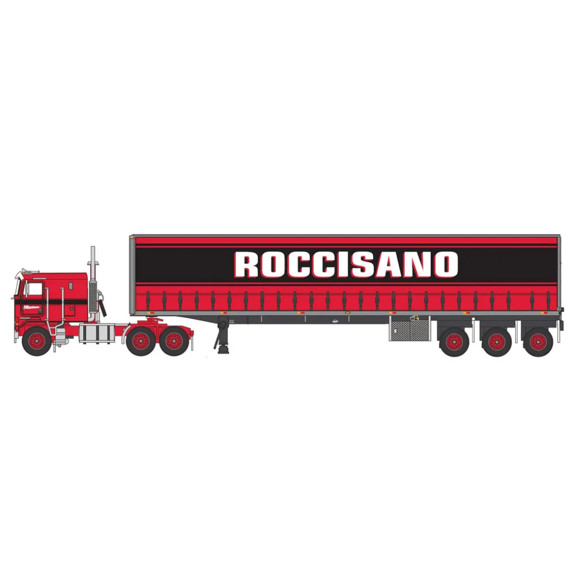 1/64 Kenworth K100 COE Flattop w/ Tri-axle Trailer, Roccisano, DCP by First Gear