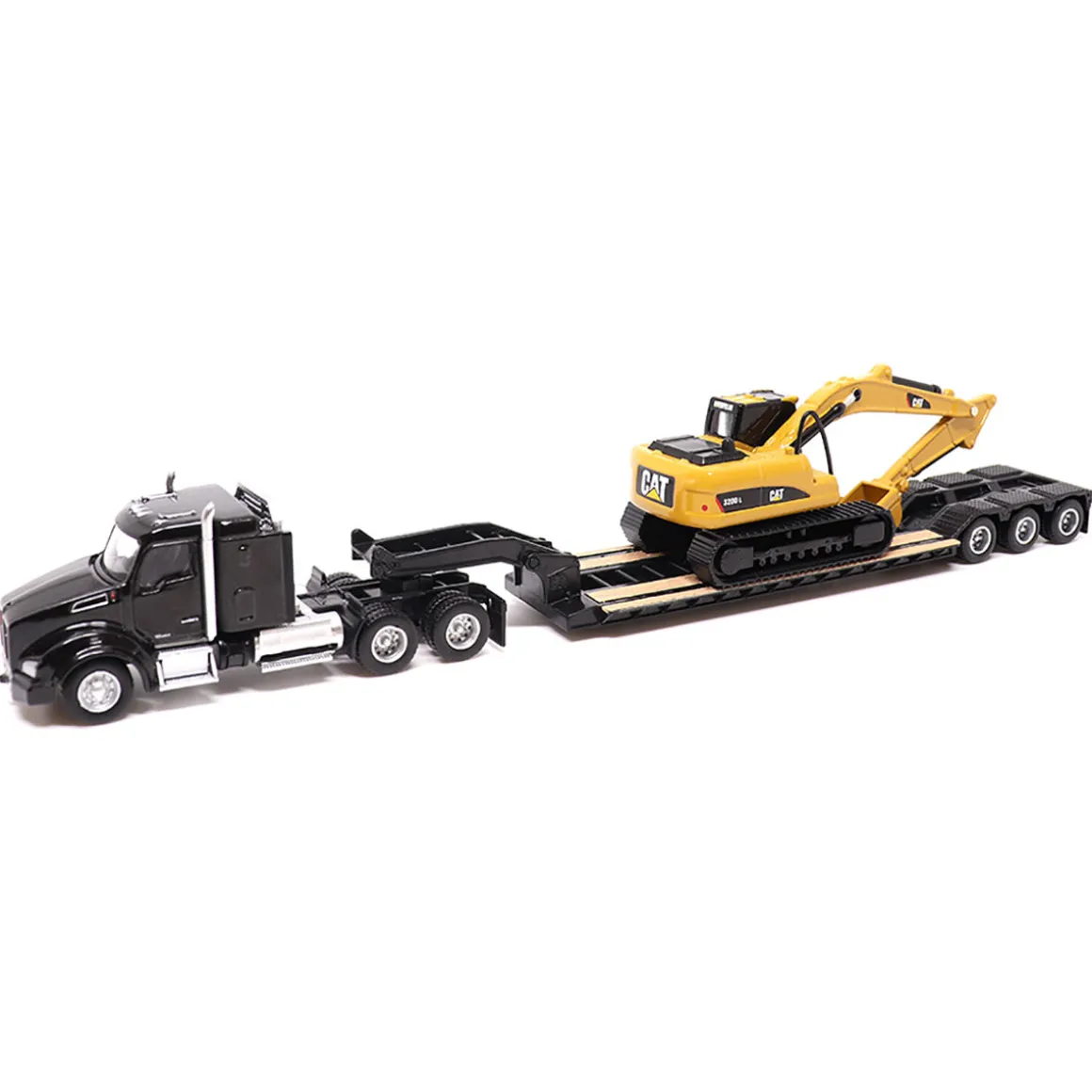 1/87 Kenworth T880s SBFS 40in Sleeper Tandem Tractor w/ Lowboy & Caterpillar 320D L Hydraulic Excavator