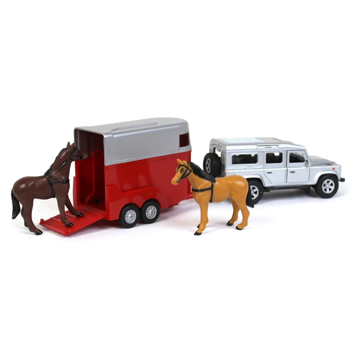 1/32 Land Rover Defender with Horse Trailer and 2 Horses