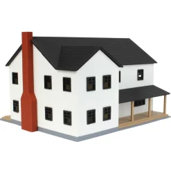 1/64 Large Two Story Farm House with Porch,Deck and Chimney, Black and White, 3D Printed