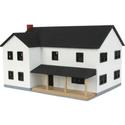 1/64 Large Two Story Farm House with Porch,Deck and Chimney, Black and White, 3D Printed