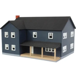 1/64 Large Two Story Farm House with Porch, Deck and Chimney, Navy and White, 3D Printed