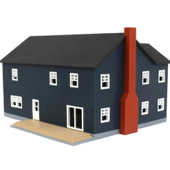 1/64 Large Two Story Farm House with Porch, Deck and Chimney, Navy and White, 3D Printed