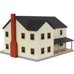 1/64 Large Two Story Farm House with Porch, Deck and Chimney, Tan/Brown, 3D Printed