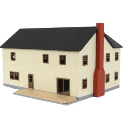 1/64 Large Two Story Farm House with Porch, Deck and Chimney, Tan/Brown, 3D Printed