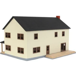 1/64 Large Two Story Farm House with Porch, Deck and Chimney, Tan/Brown, 3D Printed