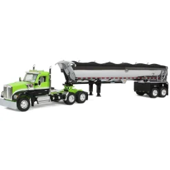 1/64 Lime Green & Black Kenworth W990 Day Cab with MAC Half Round End Dump Trailer, DCP by First Gear