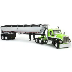 1/64 Lime Green & Black Kenworth W990 Day Cab with MAC Half Round End Dump Trailer, DCP by First Gear