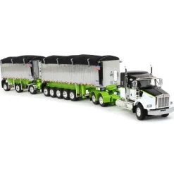 1/64 Lime/Chrome Kenworth T800 w/ Chrome East Genesis II End Dump Trailers, DCP by First Gear